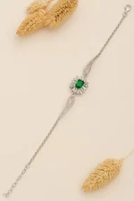 925 Sterling Silver Bracelet  Emerald  with Zircon New Luxery Gift