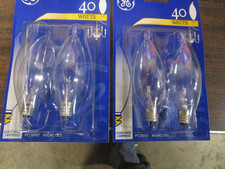 4 NOS GE 40CAC 40 Watt Straight Tip Clear Candelabra Base Light Bulbs Bulb Lot