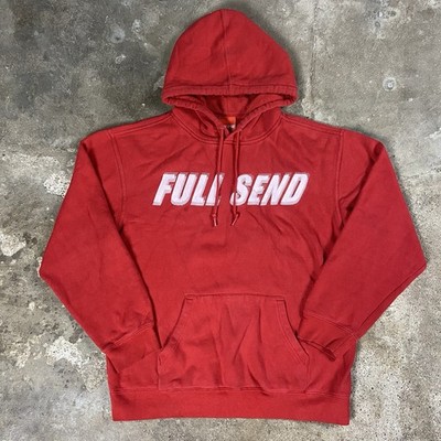 FULL SEND Hoodie Size Large Red Fleece Pullover Graphic Drawstring Sweatshirt 