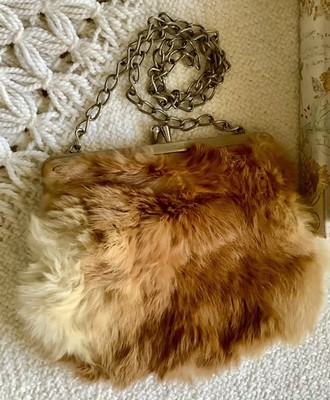 Vintage 1970 s Natural Red Fox Fur Shoulder Clutch Chain Strap Bag