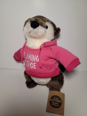 The Petting Zoo Brown Otter Plush with Flaming Gorge Pink Hoodie Stuffed Toy 