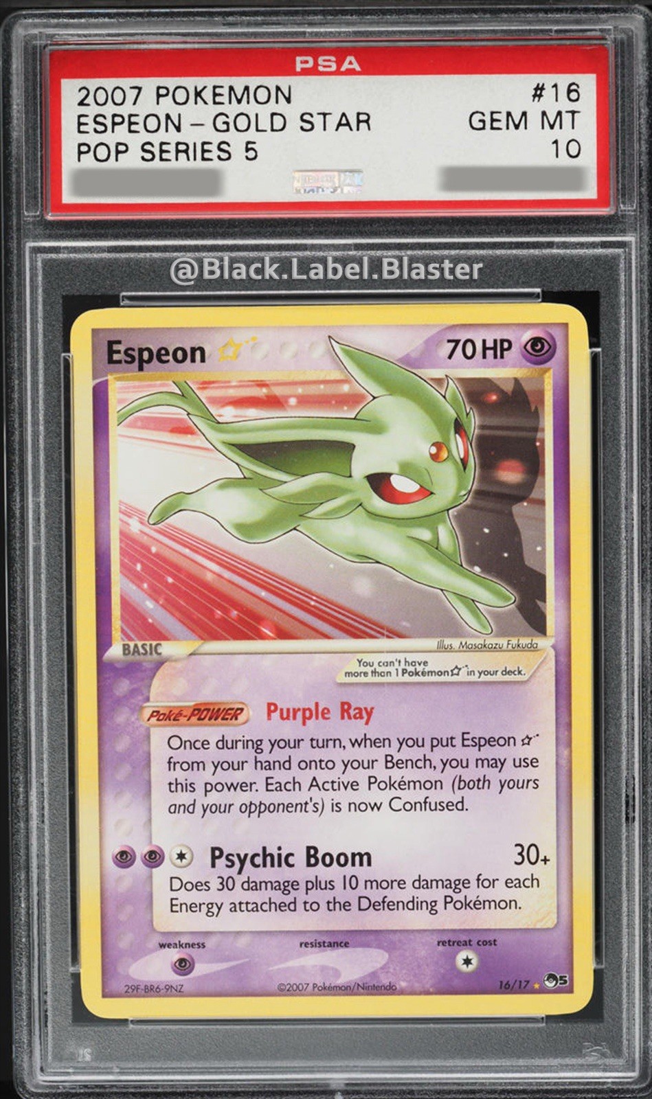 2007 Pokémon Gold Star Espeon Pop Series 5 Card #16 - PSA 10 - GEM MINT