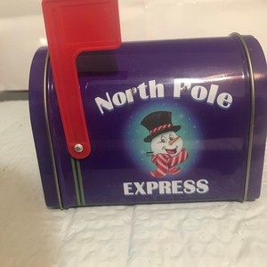 CHRISTMAS TIN MAILBOX for Candy, Toys, Misc. Items Working Flag