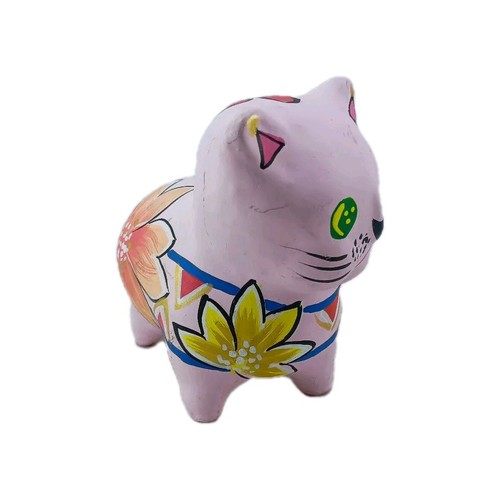 Handmade Pink Cat Kitten Mexican Folk Art Pottery - Picture 2 of 4