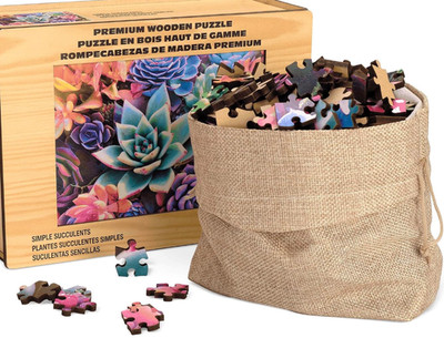 Buffalo Games Wood Puzzle: Simple Succulent   Whimsy Pieces 500 Piece Jigsaw Puz