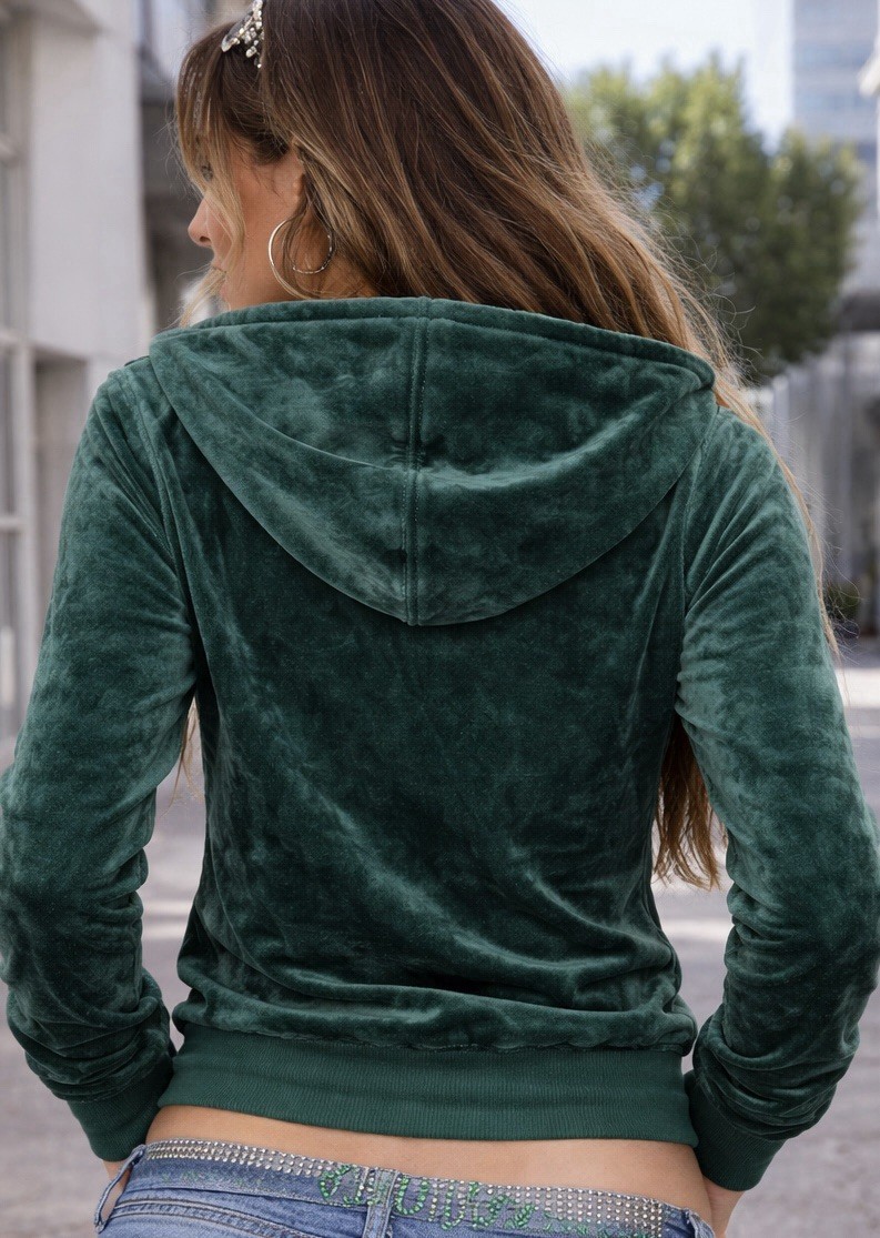 Juicy Couture Vintage Velour Zip Hoodie Green Y2K Track Jacket