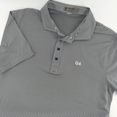 G/FORE Mens Stripe Performance Golf Polo Shirt Navy White G4 Logo Size Large