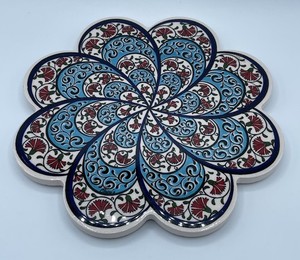 Tile Trivet/Hot Pad Blue White Floral w/ Padded Bottom Made in Turkey