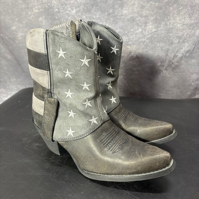 Durango Black Gray Star American Flag Cowboy Boots Womens 7 Western Rockabilly