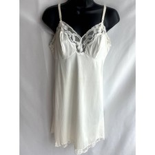 Vintage Vanity Fair Cream Beige Nightgown Lace Trim Nylon S Retro Victorian Slip