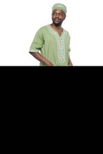 Men  s African Embroidered Top  Pant Set w/ Hat   2pc Outfit M  5XL