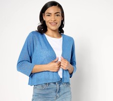 Denim Co. Essentials Knit 3/4 Sleeve Cardigan Indigo Sea L New