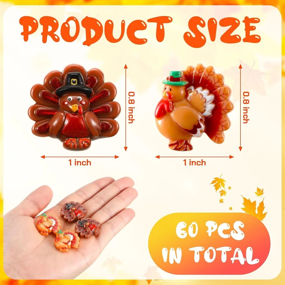Cinnvoice 60 piezas dijes de pavo kit artesanal de acción de gracias resina pavo... Foto 2 de 4