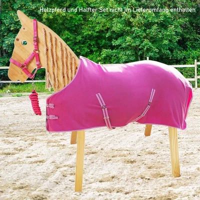 QHP Coperta da stalla coperta in pile per cavallo in legno Shetty cavallo da gioco