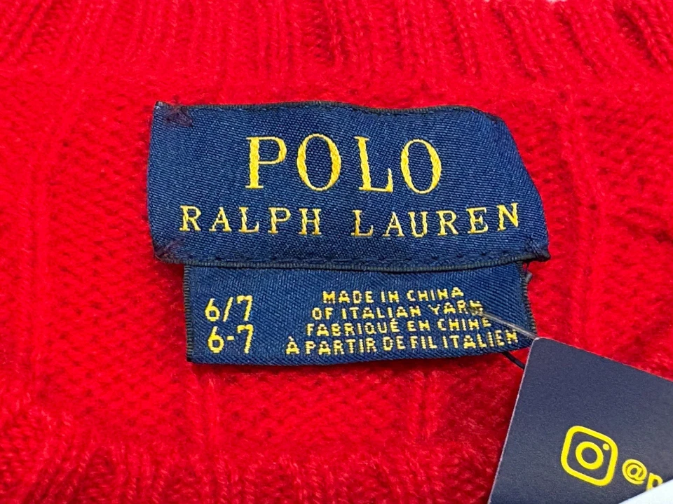 NUEVO CON ETIQUETAS Ralph Lauren Polo Niños Niñas 100% Cachemira LS Cable Tejido Suéter 6/7 Foto 3 de 4