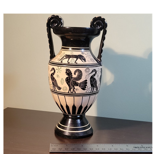Black & Cream Greek Two-Handle Ceramic Vase 8"H, 4"W