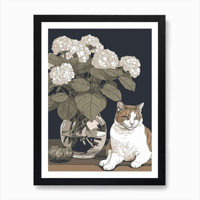 Zeichnung eines Stilllebens der Hortensie gerahmtes Wandbild Poster Leinwanddruck Bild