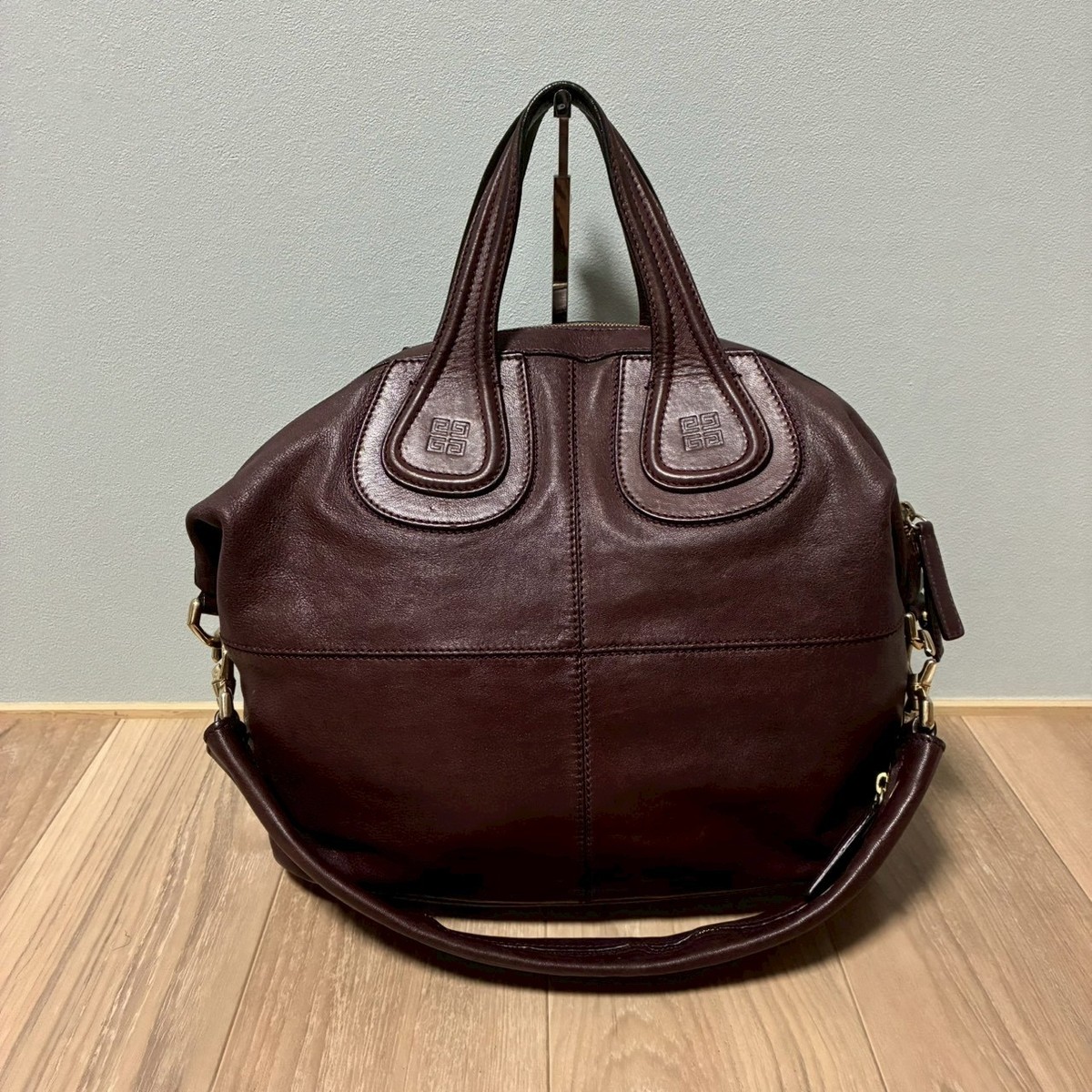 GIVENCHYレザーハンドバッグ(ダークブラウン) GIVENCHY Nightingale Wine Red Leather 2Way Shoulder Bag Rare