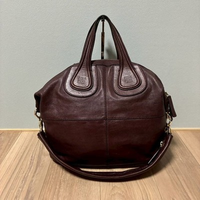GIVENCHYレザーハンドバッグ(ダークブラウン) GIVENCHY Nightingale Wine Red Leather 2Way Shoulder Bag Rare