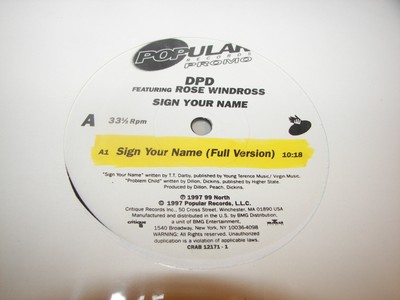 DPD w/ROSE WINDROSS SIGN YOUR NAME 12'' Single NM Popular 1997 CRAB12171-1 PROMO