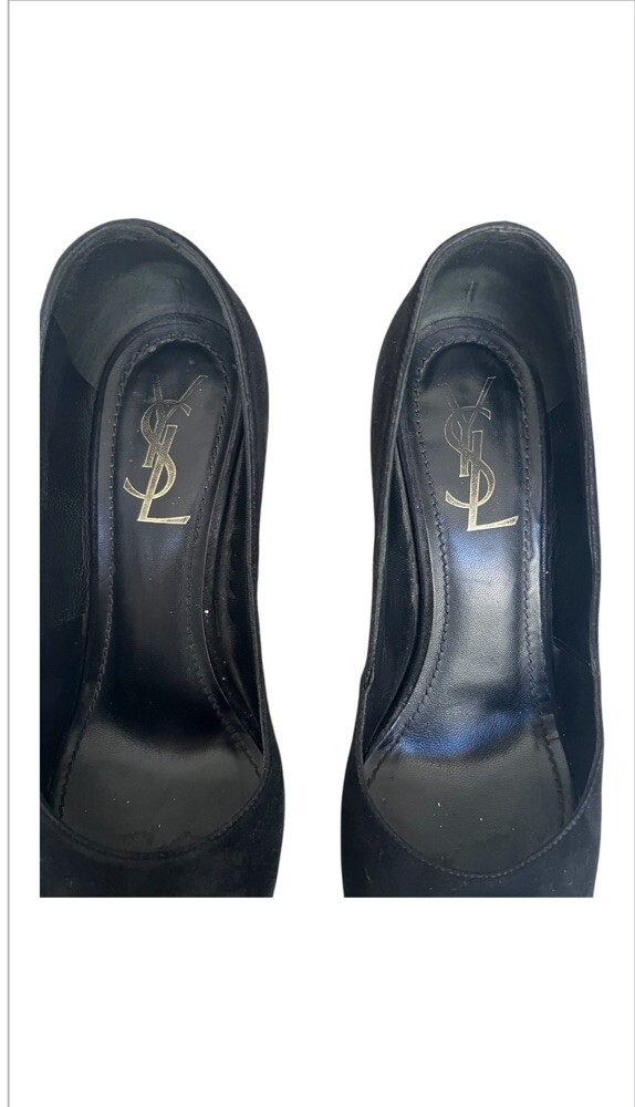 Scarpe decolte Saint Laurent nere scamosciate plateau taglia 37 7 punta tonda YSL firmate