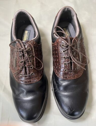 FootJoy DryJoys Croc Print Black Sz 11 Saddle Leather #53494 Golf Shoes - 第 1/17 張圖片