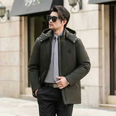 Men Puffer Coat Quilted Jacket Padded Thick Hooded Parka Warm