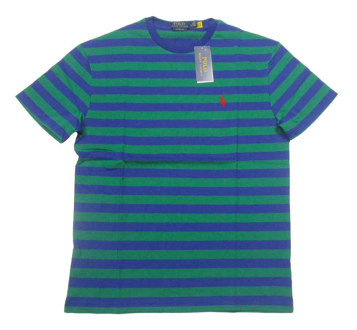 Polo Ralph Lauren Men's Green/Royal Blue Stripe Crew-Neck