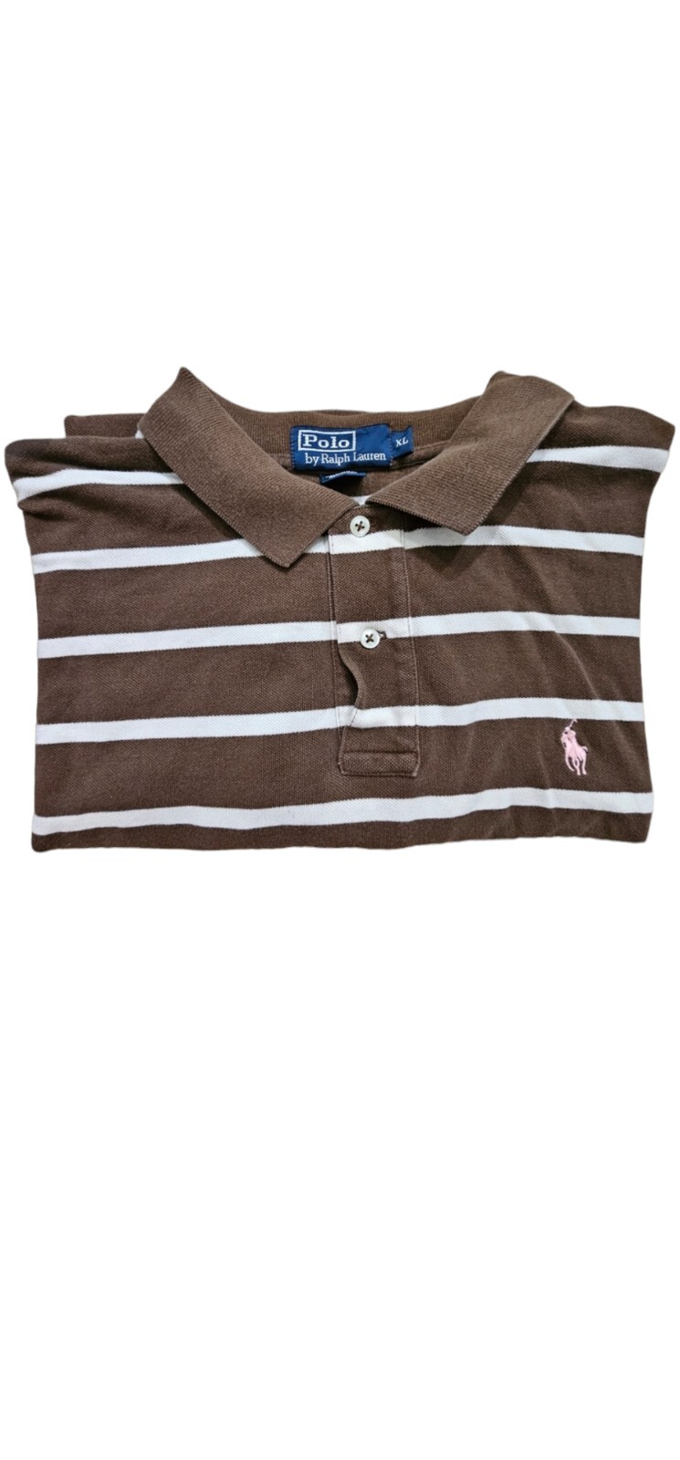 PONY Polo Ralph Lauren polo a righe uomo XL manica corta marrone rosa bianco
