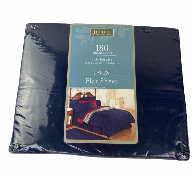 New Jubilee 180 Thread Count Soft Percale Twin Flat Sheet Navy Blue New Jubilee 180 Thread Count Soft Percale Twin Flat Sheet Navy Blue