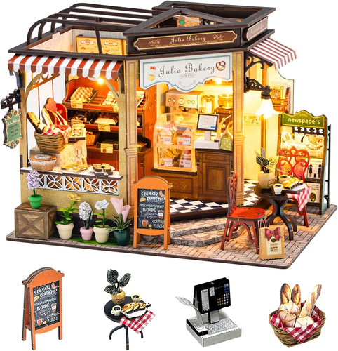 Miniatura Casa Fai Da Te Kit; 3D Puzzle Con Mobili E Luce LED in Legno; Kit Brea - Foto 12 di 12