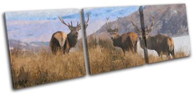 Stag Deer Abstract Highland Landscapes TREBLE Leinwand Kunst Bild drucken