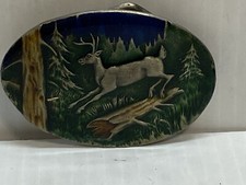 Vintage 1980 Indiana Metal Craft Belt buckle enamel deer scene.