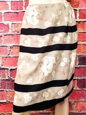 Vintage 90's Floral Striped Chaus Mock Wrap Skirt Beige Black White Size 6