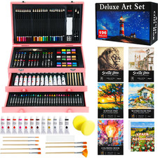 196 Piece Art Kit, Deluxe Art Supplies Painting Art Set with 5 Drawing Pad, Canv