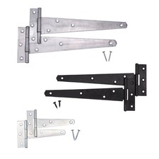 Tee Hinges Gate Shed PAIR +SCREWS Galvanised Zinc Black Door Heavy Duty  4"-24"