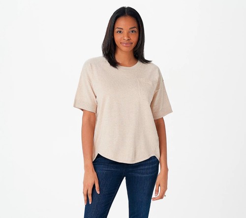 Isaac Mizrahi Live! Tulip Hem Pullover Sweater Oatmeal in XXS or S *NEW* - Picture 1 of 3