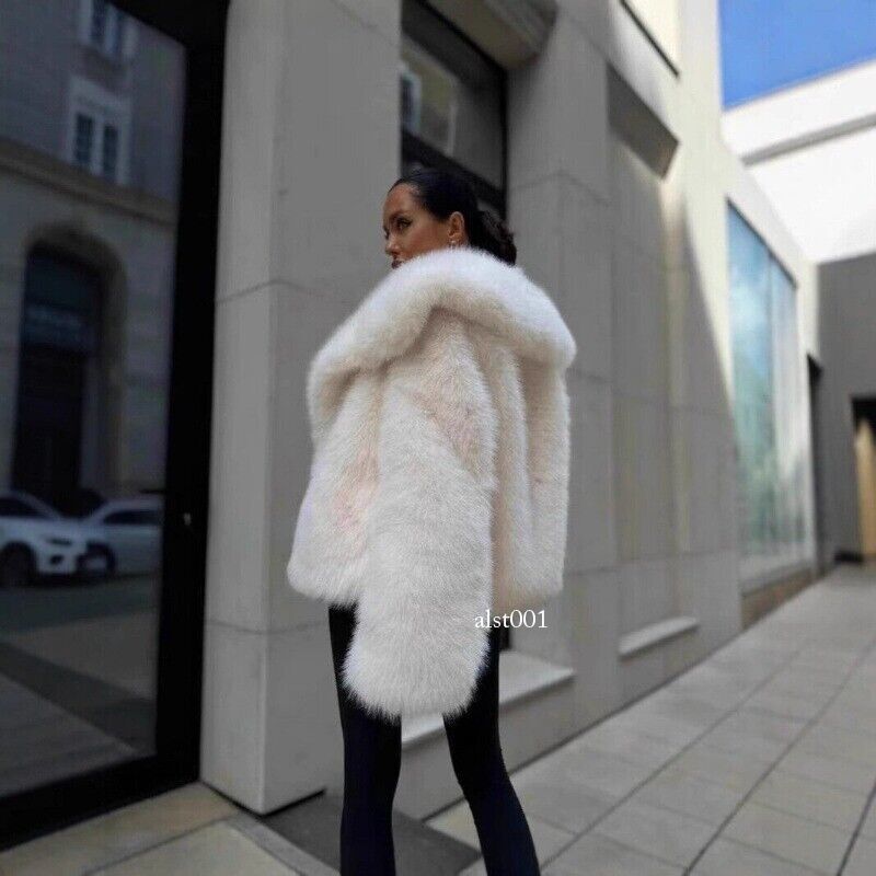 Winter Oversize Lapel Collar Faux Fur Jacket Women Short Fox Fur