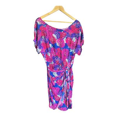 Kew 159 Cotton Pink/Blue Patterned Capped Sleeved Dress UK Size 12