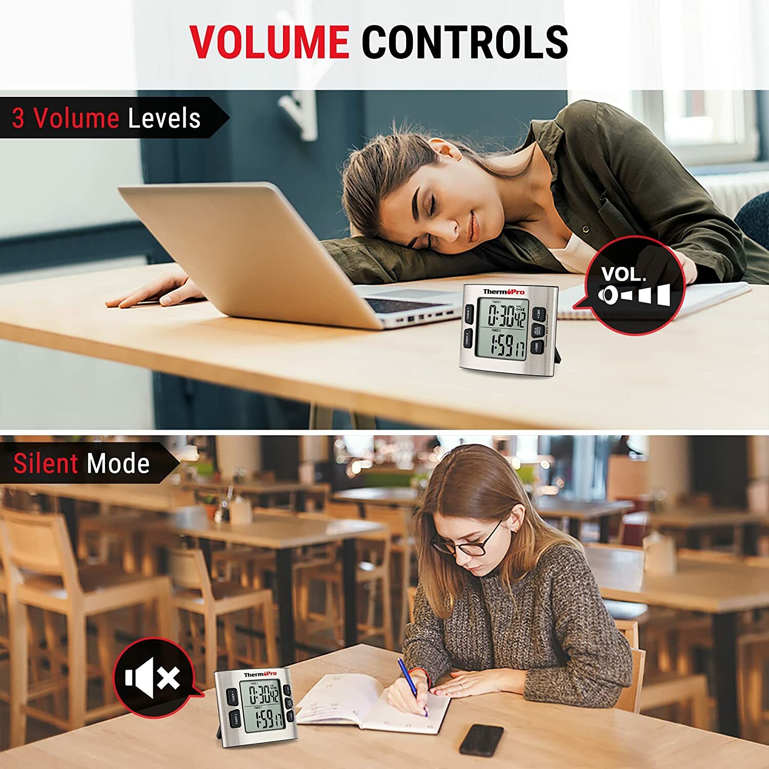 ThermoPro TM02 Digital Kitchen Timer Dual Countdown Stop Watches