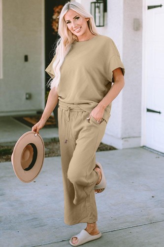 Full Size Soft Texture Short Sleeve Top and Pants Jogger Set - Picture 18 of 40