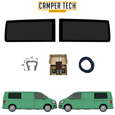 T6 Rear Window VW T6 LWB Pair of Privacy Rear Quarter Windows With Fit Kit and UTRIM ...