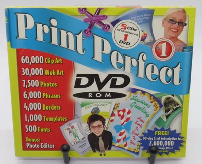 PRINT PERFECT - DESKTOP PUBLISHING PC DVD-ROM SOFTWARE BY COSMI, CLIP ART FONTS+