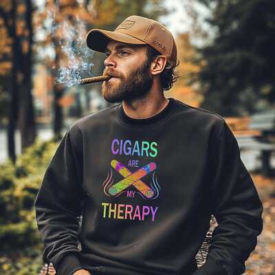 Cigars Are My Therapy Color Sweatshirt Funny Unisex Smoker Shirt Cigar Style Co.