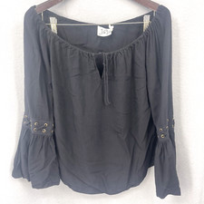 Vintage Va Va By Joy Han Blouse Womens Large Black Bell Sleeve Cottagecore