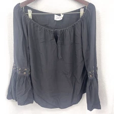 Va Va By Joy Han Blouse Womens Large Black Bell Sleeve Cottagecore Quiet Soft