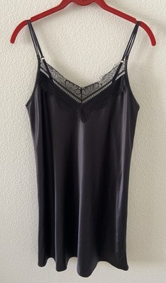 Entos Designer Lingerie Black Reve Chemise Nightgown Lace Neckline Size Medium