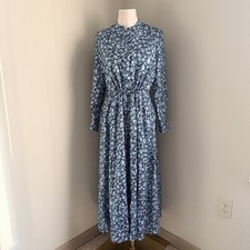$906 Tory Burch 100% Silk Size 2 Printed Shirt Dress Full Sleeve Midi Blue
