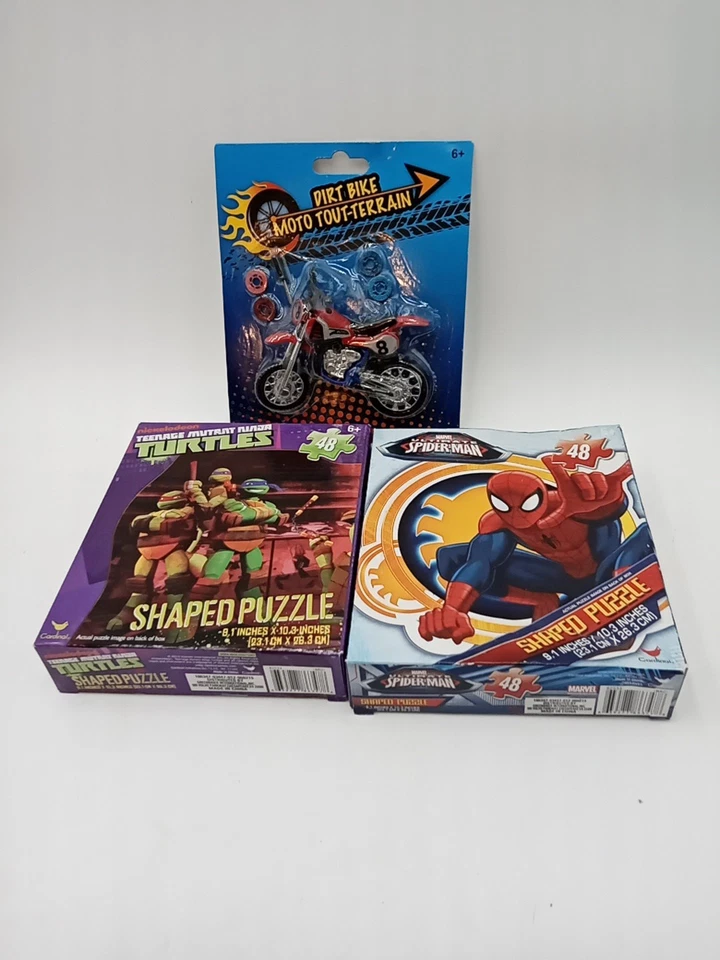 Lote de regalo de juguetes para niños, rompecabezas TMT 48, rompecabezas Spider-Man y juguete para moto de cross #uab1 Foto 2 de 4