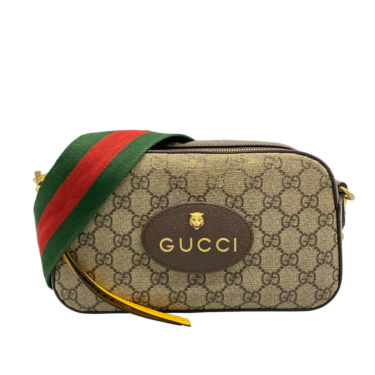 GUCCI Neo Vintage GG Supreme Messenger Bag 476466 Beige Dark Brown PVC Leather